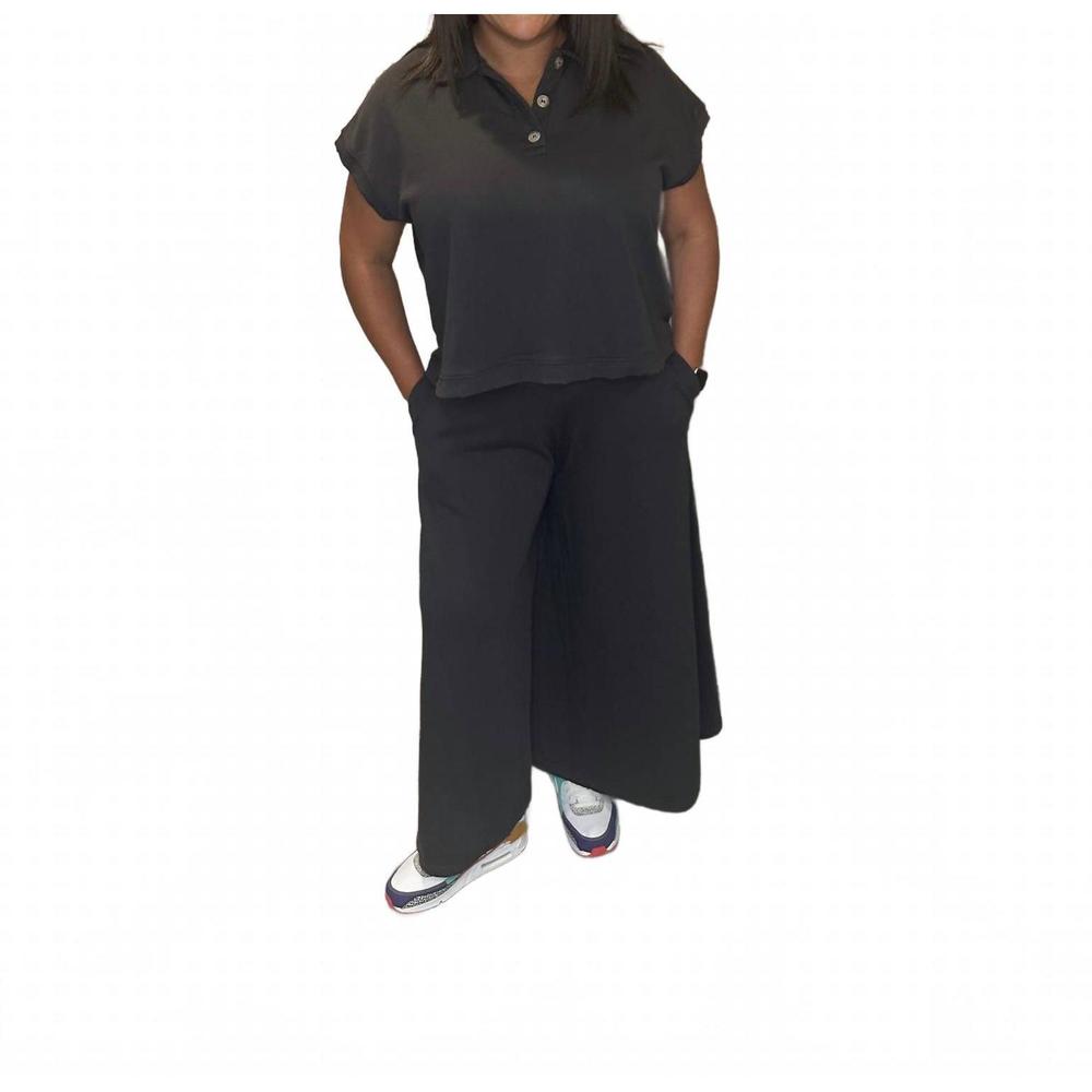 NEW CES FEMME distressed top and wide leg pants matching set in faded black